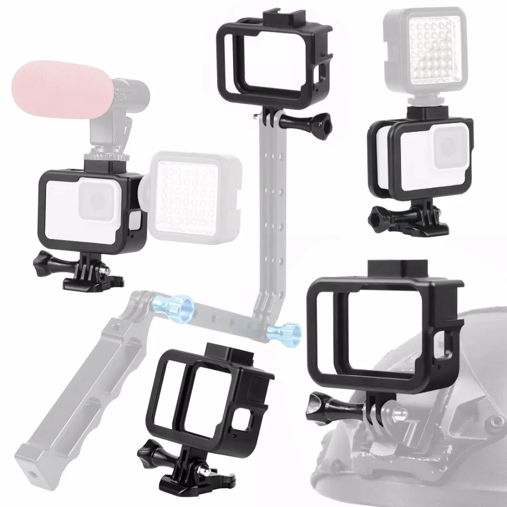 Алюминиевая защитная рамка для камеры для GoPro Hero 8, черный металлический корпус, чехол с креплением для холодного башмака