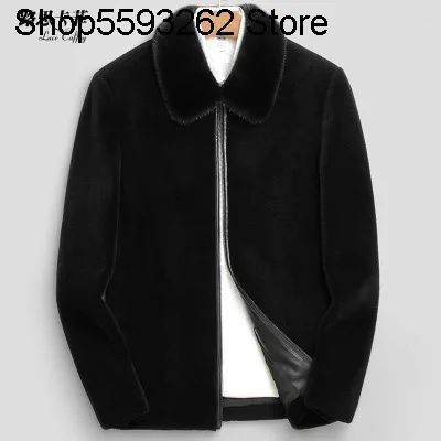 

Men Sheep Shearing Fur One Piece Male Short Money Genuine Leather Leather Coat Male Mink Fur Lapel Fur Coat Coat