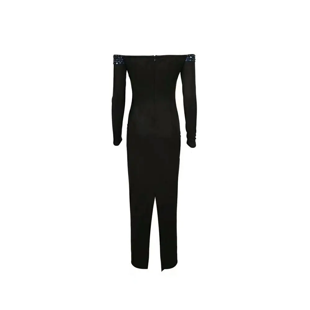 Женское модное черное Бандажное платье с длинным рукавом и вырезом, Vestidos, вечерние платья знаменитостей, облегающие платья