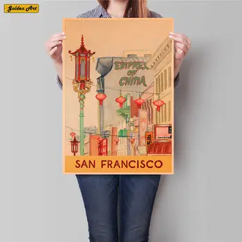 

City Travel Poster Antique Landscape Painting Vintage Kraft Paper Hand Painted Wall Art Sticker Home Decor 42x30cm