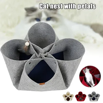 

Petal Shape Cat Litter Foldable Cats Play Mat 5mm Soft Felt Cloth with Rustling Paper Feather Ball YU-Home