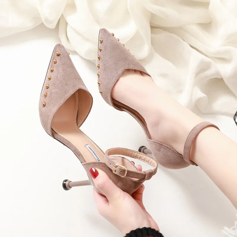 

Dress Shoes Woman Office Ladies Rivets Casual Heels Slip Om Brief Pumps 2019 Clogs For Women Lace-up Pointed Wedge Female Club