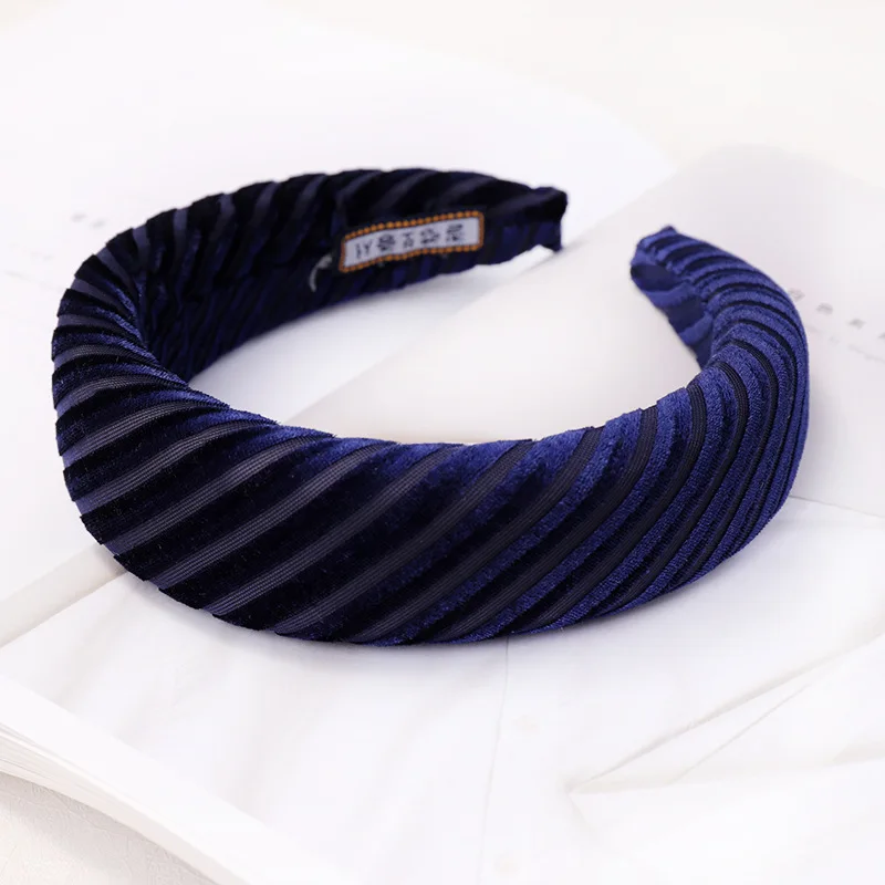 dark blue CN однотонный бархатный саржевый ободок для волос, густые ободки для женщин, Премиум Ткань, для девушек, широкий ободок, обруч для волос, аксессуары для волос - Цвет: dark blue