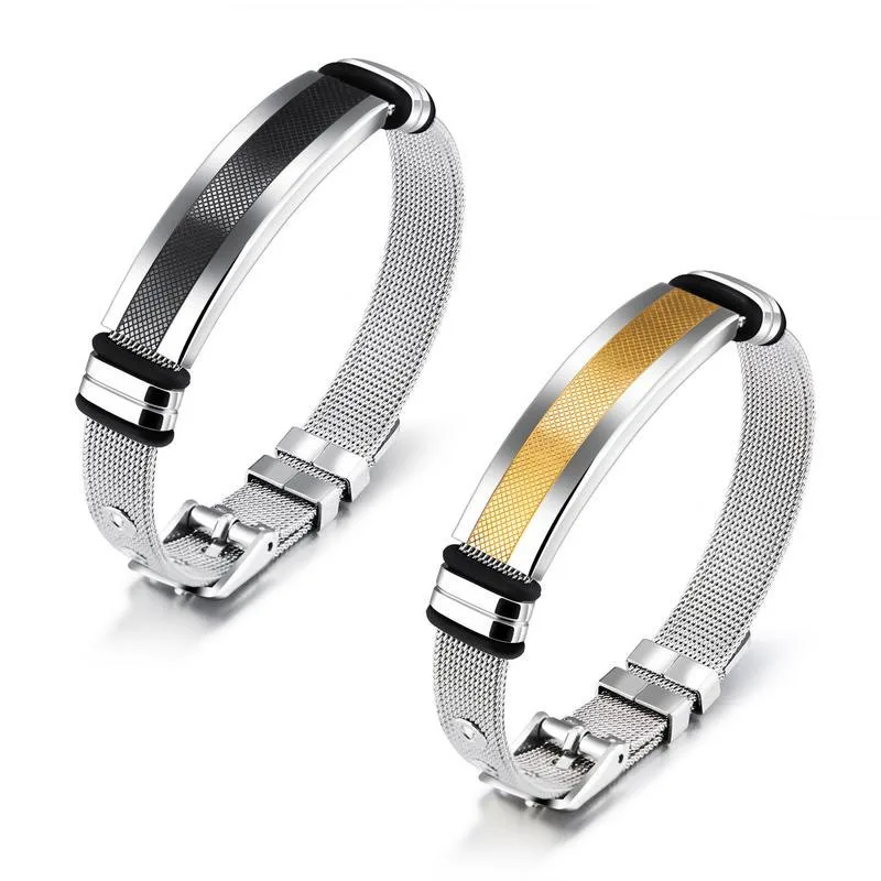 

Punk Stainless Steel Bracelets For Men Trendy Mesh Bangles Adjustable Hand Jewelry Hip Hop Pulsera Hombre Homme Boyfriend Gifts