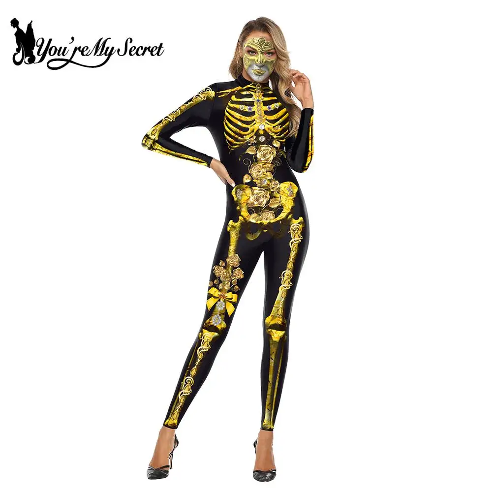 [You're My Secret] Halloween Ghost Festival Bodysuit Horror Skeleton Frame 3D Printed Catsuits Party Cosplay Jumpsuit Unisex
