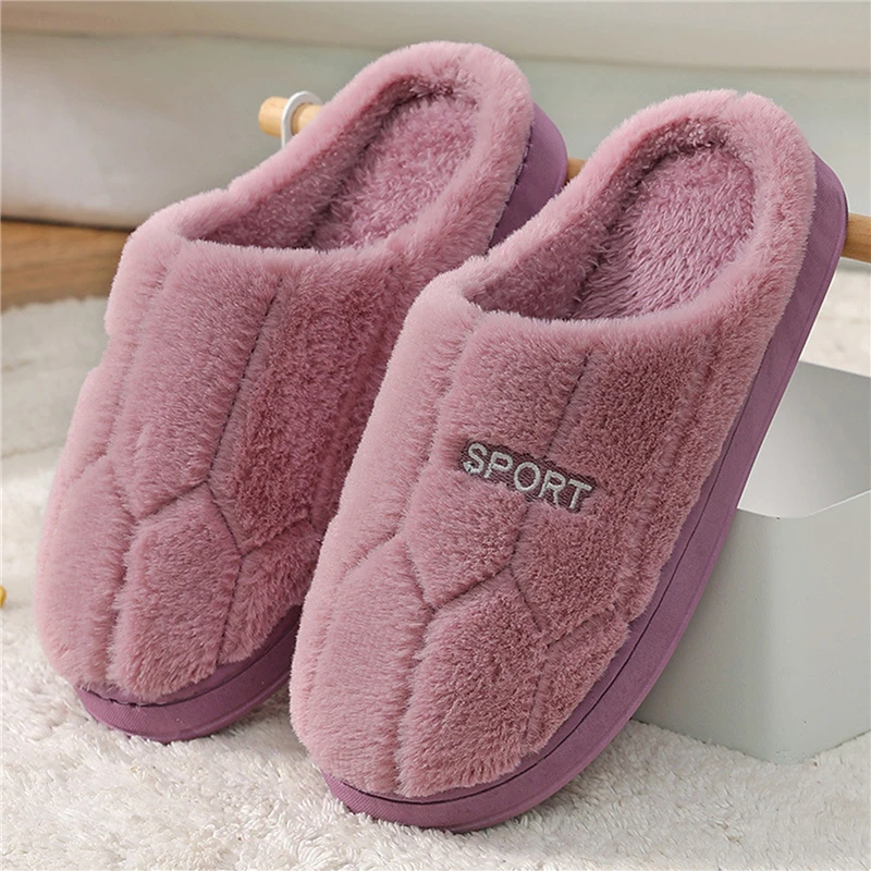 high heel house slippers Luxury Faux Suede Home Women Full Fur Slippers Winter Warm Plush Bedroom Non-Slip Couples Shoes Indoor Ladies Furry Slippers house slippers black House Slippers