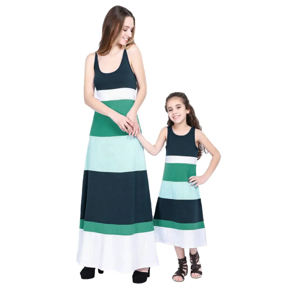 Mother and Daughter Dresses Family Matching Clothes Striped Long Dress Fashion Mother Daughter Matching Clothes for Photo Shoot