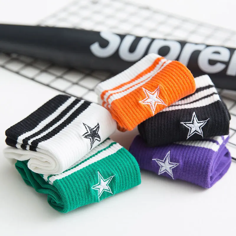 Новые модели зимних носков осенние носки однотонные спортивные хлопковые носки с вышивкой в виде звезд носки для отдыха BDW034