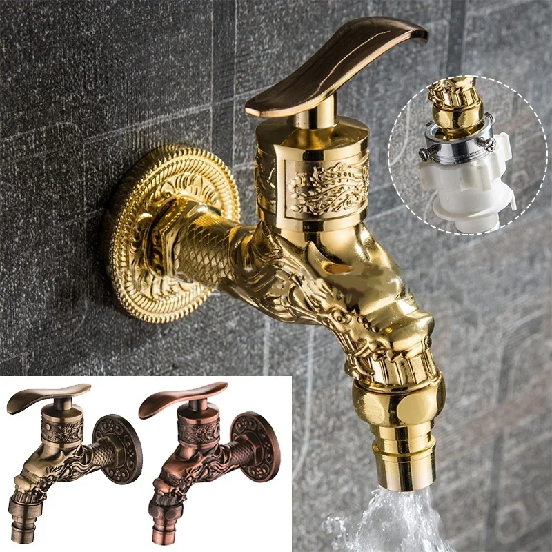 

1Pcs Antique Bronze/Red/Gold Carved Water Tap Wall Mount Golden Faucet Washing Machine Faucet Garden Bathroom Bibcock Taps