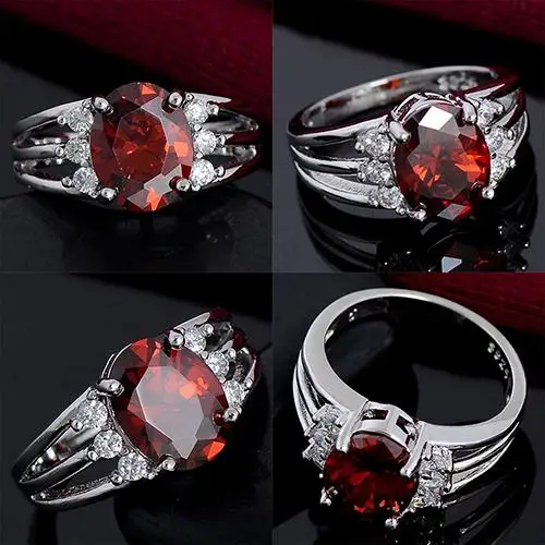 

Women's Fashion Silver Plated Jewelry Red Cubic Zirconia Exquisite Finger Ring