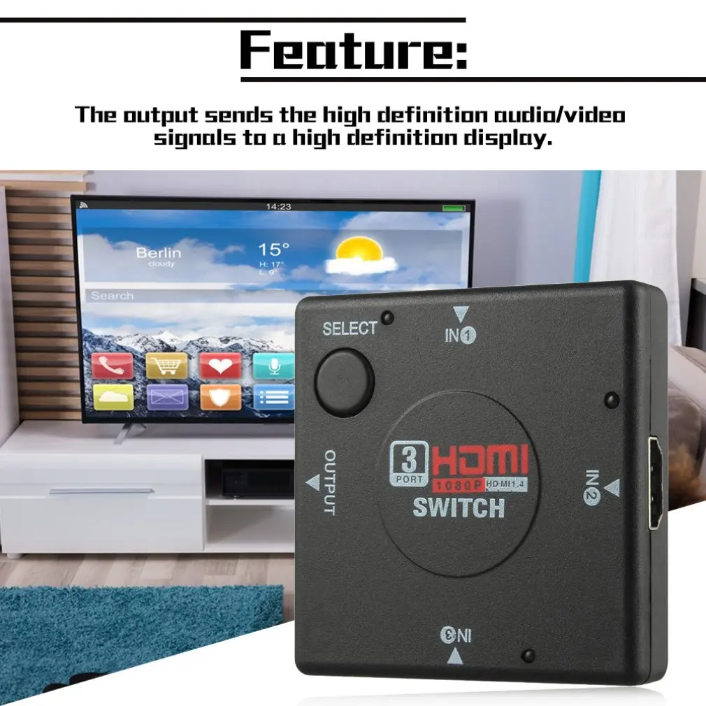 Мини 3 переключателя высокой четкости порта HDMI сплиттер HDTV HD DVD 1080P Vedio адаптер