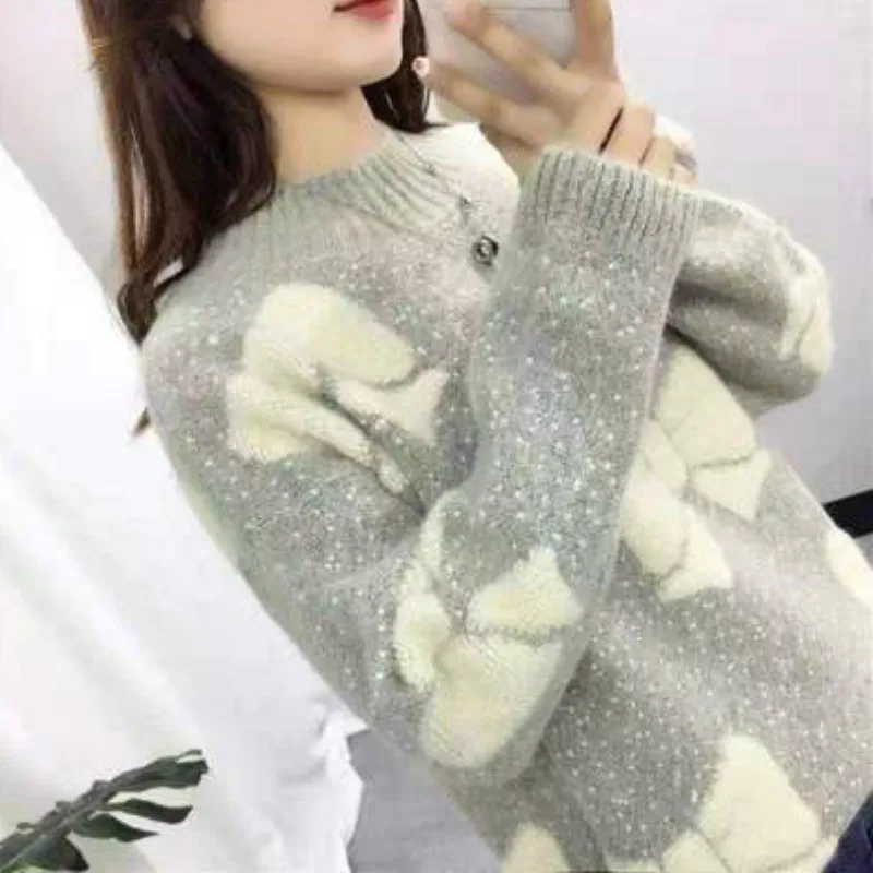 Neploe осенне-зимний свитер с круглым вырезом в Корейском стиле, свободный свитер, элегантный лоскутный бант, Женский обтягивающий пуловер трикотажный джемпер Mujer