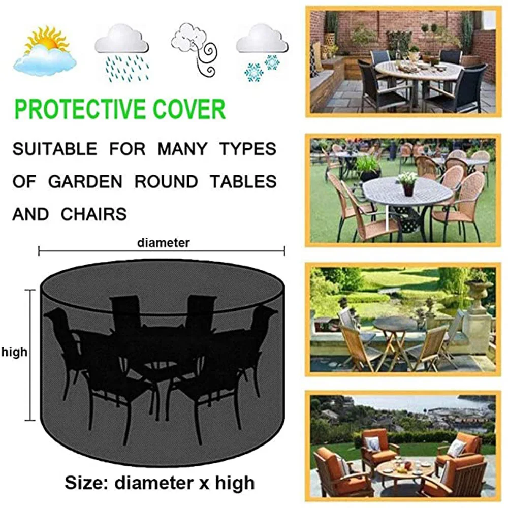 Multi-Size Outdoor Garden Furniture Round Cover Waterproof UV-Proof Garden Round Table Chair Dining Table Chair Protective Cover patio furniture cover