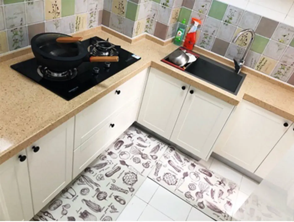 RFWCAK Kitchen Carpets PVC Leather Floor Mats Large Floor Carpets Doormat Bedroom Tatami Waterproof Oilproof Tapete Kitchen Rugs