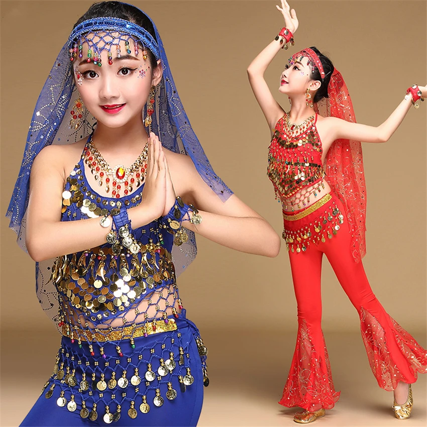 Индийские Костюмы для танца живота для девочек, одежда для сцены с блестками, платье для танца живота