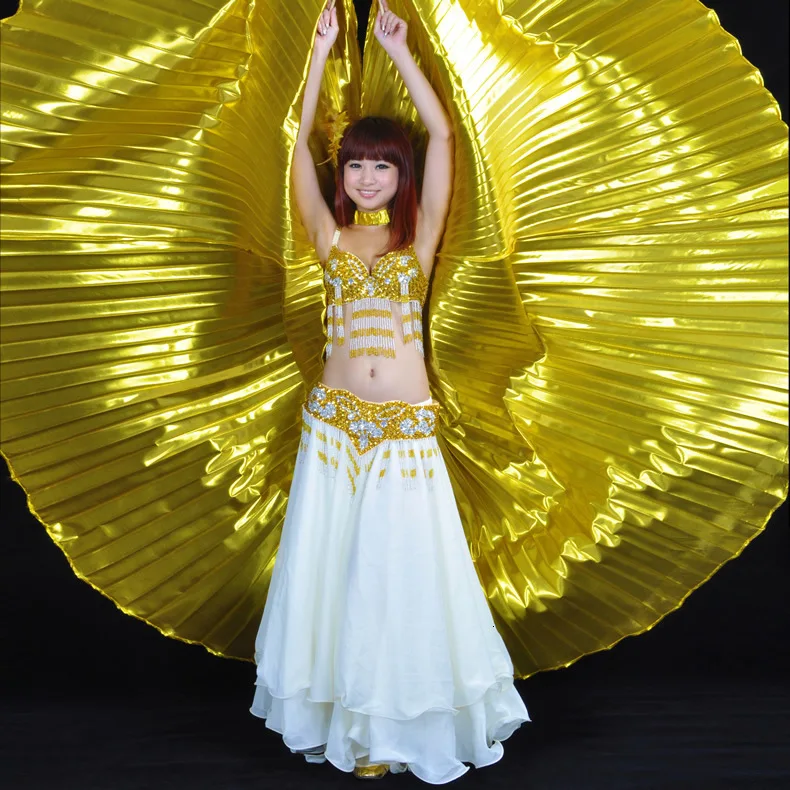 Ruoru Women Kids Girls Belly Dance Isis Wings Gold Belly Dance Wings Bellydance Costume Egyptian Oriental Dance Without Sticks