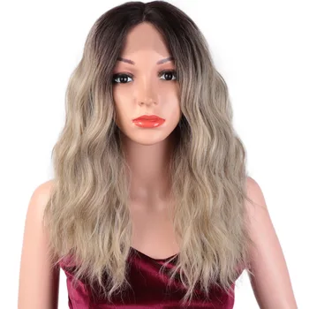 

I's a wig Short Water Wave Lace Front Wigs Ombre Blonde Synthetic Lace Wigs for Women Middle Part Nature Daily Trendy Wigs