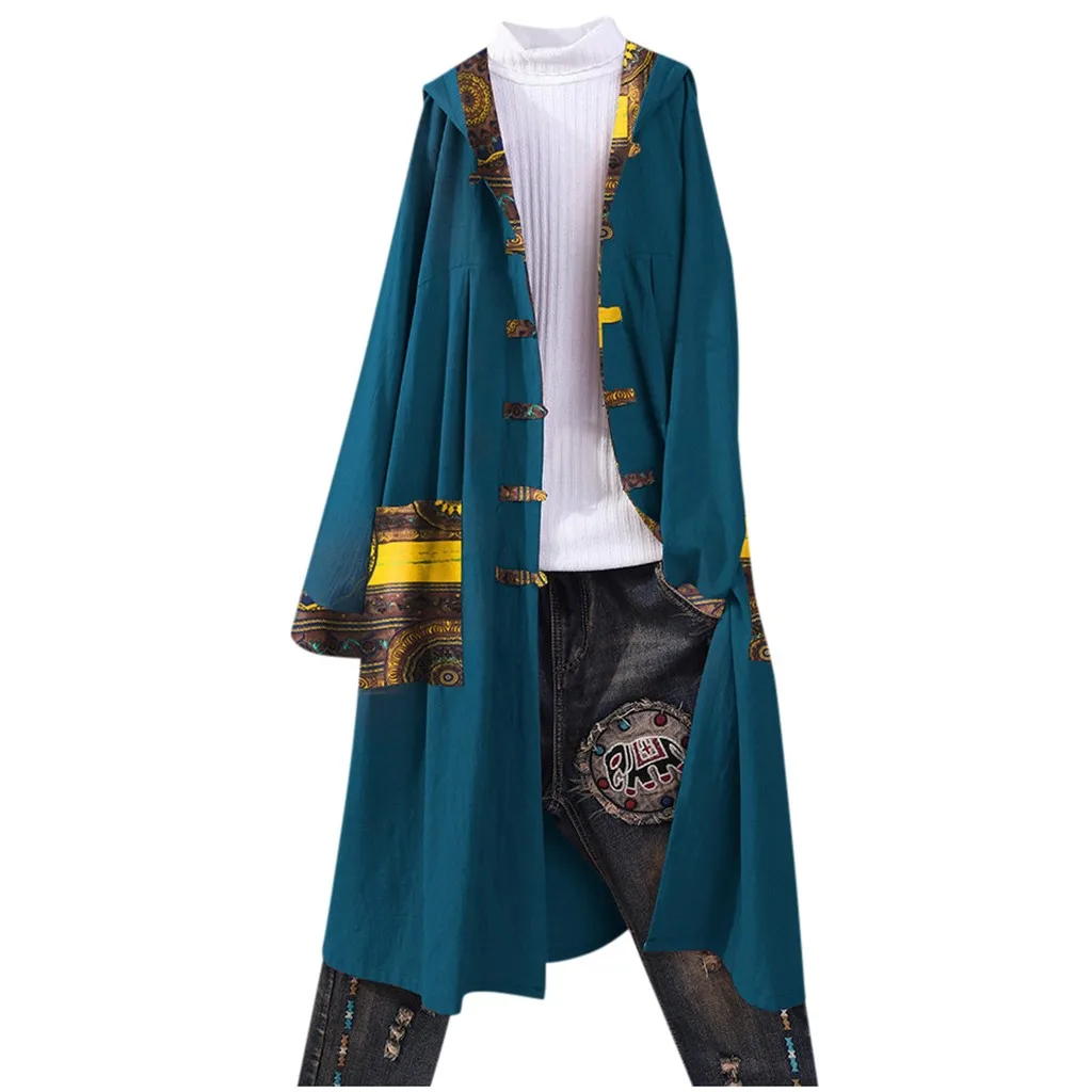 Women Blouses Long Sleeve Boho Print Button Pocket Shirts Loose Cardigan Patchwork Hooded Coat Blusas Mujer De Moda 2019 |