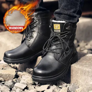 

OSCO Genuine Leather Men Boots Autumn Winter Boots Fashion Footwear Lace Up Shoes Men Business Casual High Top Men Shoes