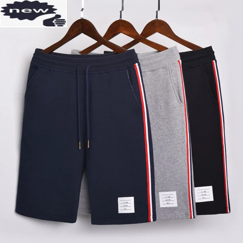 

2021 Fashion TB THOM Brand Shorts Men Women Summer Cotton Casual Sports Trousers Striped Knee Length Jogger Track Pants
