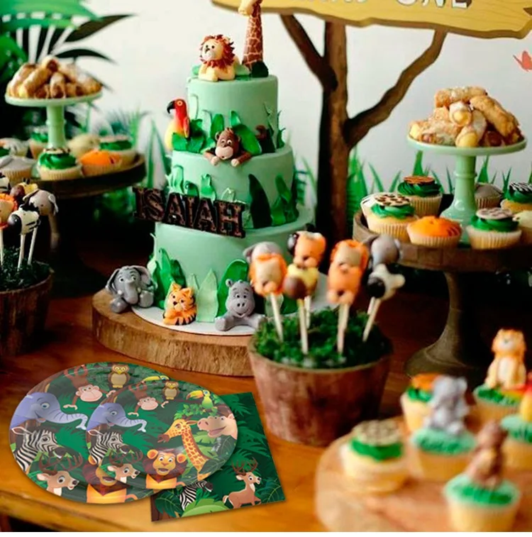 Jungle Animal Party Disposable Tableware Plates Jungle Safari Party Supplies 1st Birthday Party Decoration Kids Baby Shower