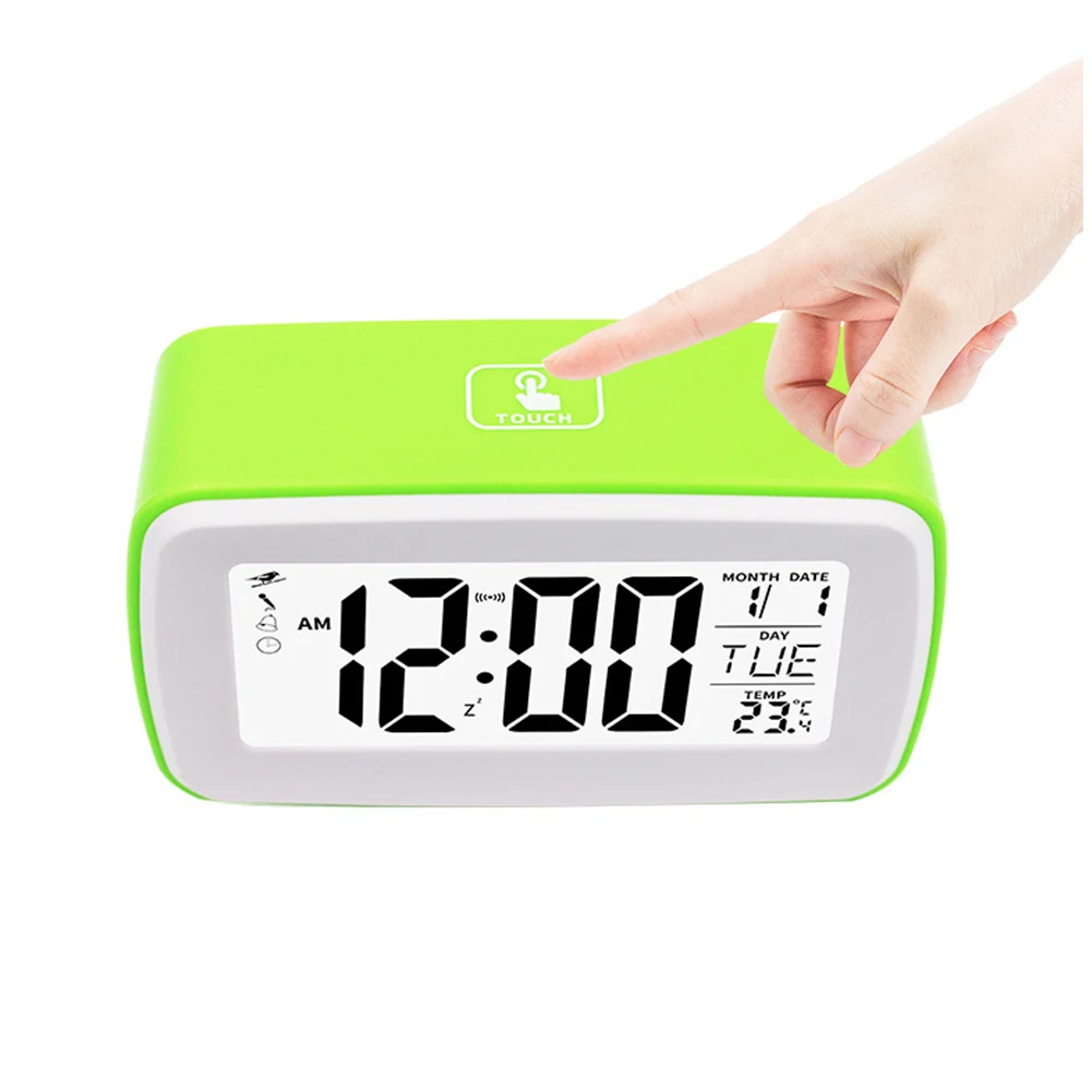 Зеленый Travel Bedroom Battery Operated Silent Recording Simple LED Digital Night Light Snooze Function Non Ticking Alarm Clock Smart - Цвет: Зеленый
