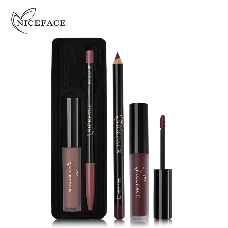 NICEFACE фирменный Стойкий матовый Жидкий блеск для губ 12 цветов + нюдовый карандаш