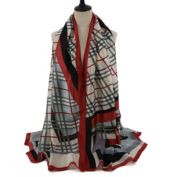 Fashion printed women scarf muslim hijab silk long pashmina grid female foulard Wholesale