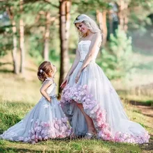 Gray Short Front Long Back Prom Dresses 2021 Mother And Daughter Evening Dress Formal Party Sleeveless Elegant Vestidos Fiesta