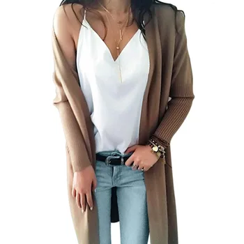 

2019 autumn and winter new European and American style fashion sweater double pocket long knit cardigan sweater women Casual