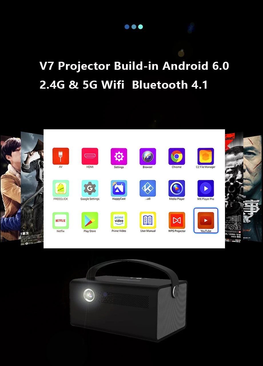 Smartldea New 4K 3D V7 projector android wifi bluetooth proyector portable home smart beamer Build in speaker with Zoom HDMI USB