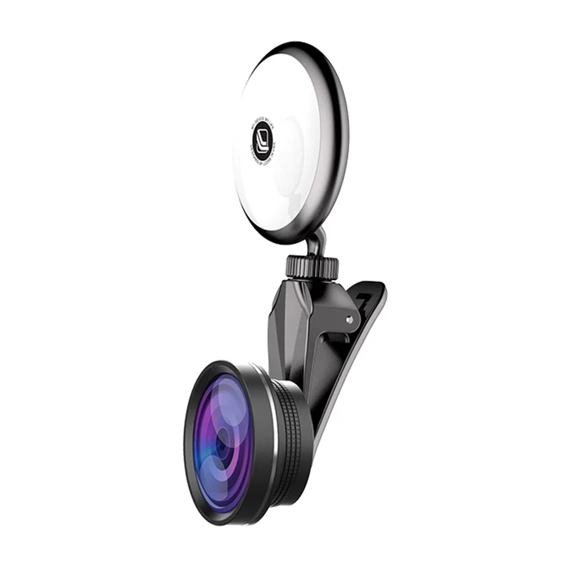 RK29 заполняющий свет светодиодный селфи вспышка с камерой телефона рыбий глаз/Макро/широкоугольный объектив - Цвет: Черный цвет