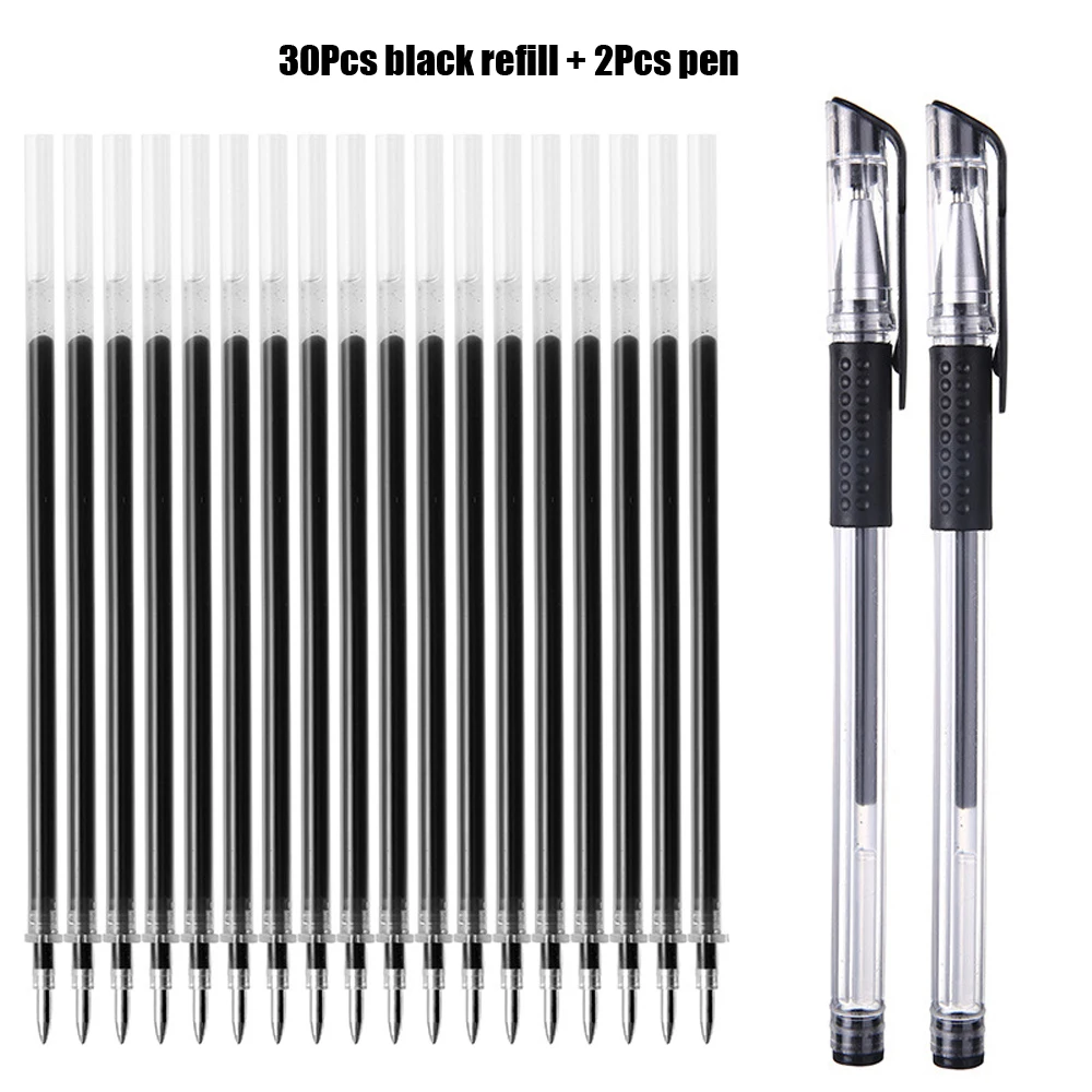 2+30Pcs Ballpoint Pen + Refill Set Black Blue Red Ink Gel Pen Bullet Tip 0.5mm School&office Supplies Stationery Gift Ink Pen