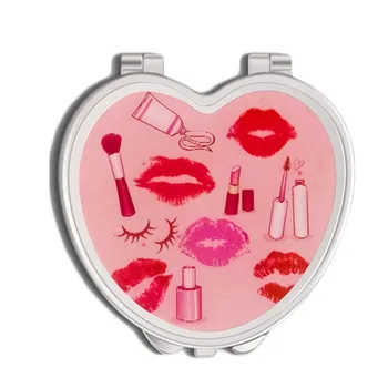 

Lovely Heart Shape Portable Cosmetic Mirror Foldable Makeup Mirror Double Side Pocket Makeup Cosmetics Tool Compact Mirror n