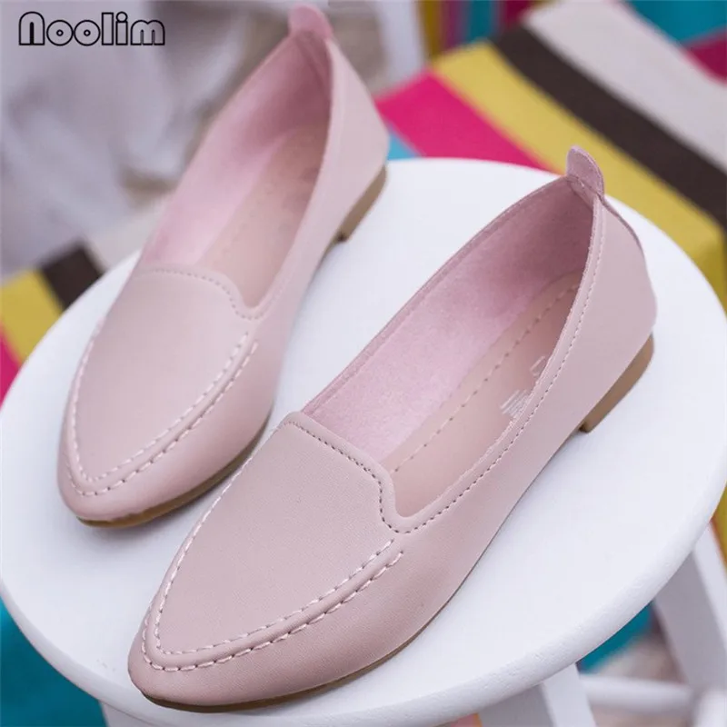 

Solid Color Fashion Women Flats Pointed Toe Ladies PU Loafers Comfortable Leather Slip on Soft Bottom Shoes Ballet Casual Shoes