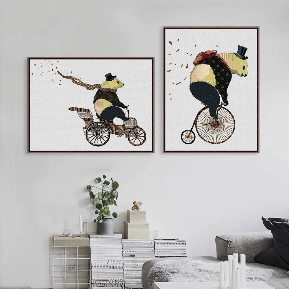 Международная торговля современный минималистичный картина маслом велосипед плакат панды бескаркасная декоративная живопись гостиная