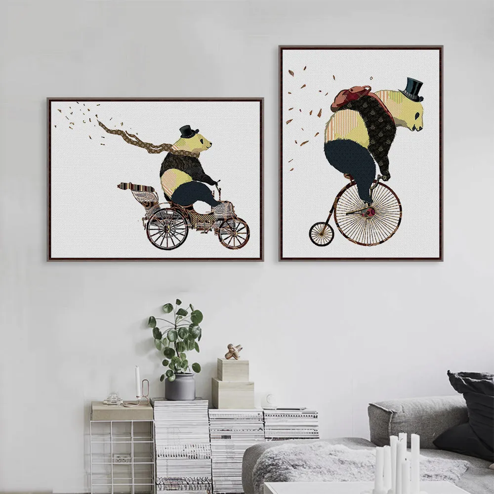 

Foreign Trade Modern Minimalist Oil Painting Bicycle Panda Poster Frameless Decorative Painting Living Room Bedroom Painting Cor