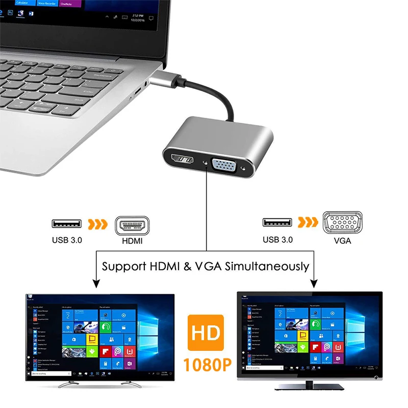 USB 3,0-HDMI VGA 1080P 2 в 1 концентратор конвертер для ноутбука HDTV проекторы мониторы HDMI синхронизация видео выход адаптер для Macbook