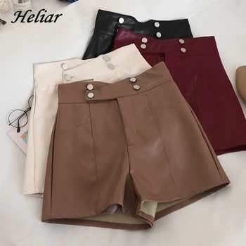 

HELIAR PU Leather Shorts Women High Waist Buttons Sashes Chic Shorts Wide Leg Outwear Shorts 2019 Fall INS Hot Shorts Women