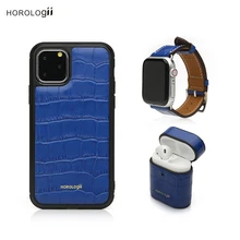 Horologii монограмма синий крокодиловый узор чехол для iphone 11 Pro Чехол для AirPods чехол и для наручных часов Apple Watch, версии 3 шт. подарочный набор