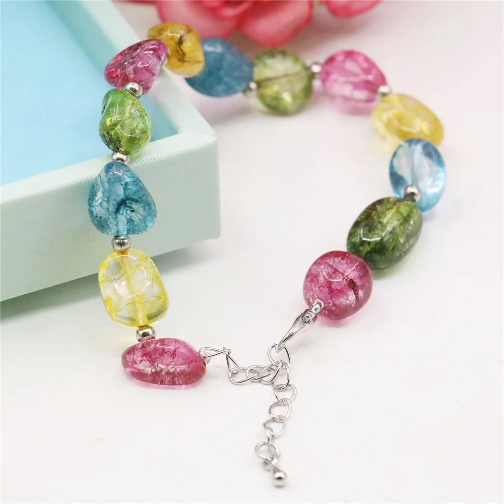 

8-16mm Irregular Multicolor Watermelon Tourmaline Bracelet Natural Stone Jewelry Making Alloy Septal Beads Women Girls Gifts