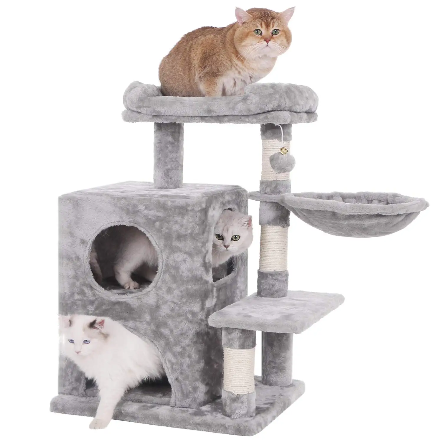 

TTLIFE 31.89" Grey Cat Tree House Cat Tower Furniture Sisal Cat Scratching Post Kitty Activity Center Play House Pet Products