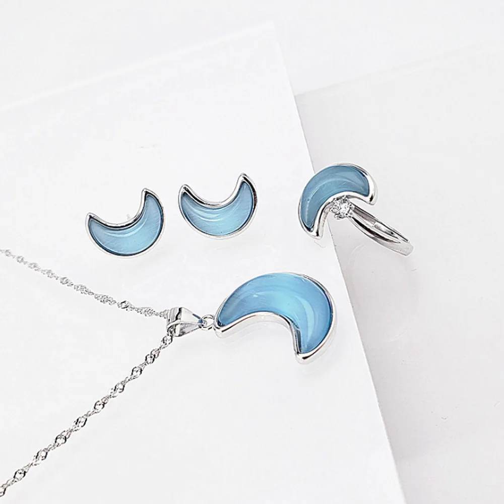 2 Sets Moon Shape Jewelry Sweet Little Fresh Jewelry Set Charms Styles Crystals Sanlyer Jewellery Women Valentine's Day Gift