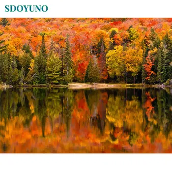 

SDOYUNO DIY Oil Painting By Numbers 60x75cm Drawing by numbers Autumn woods Frameless Digital Painting On Canvas