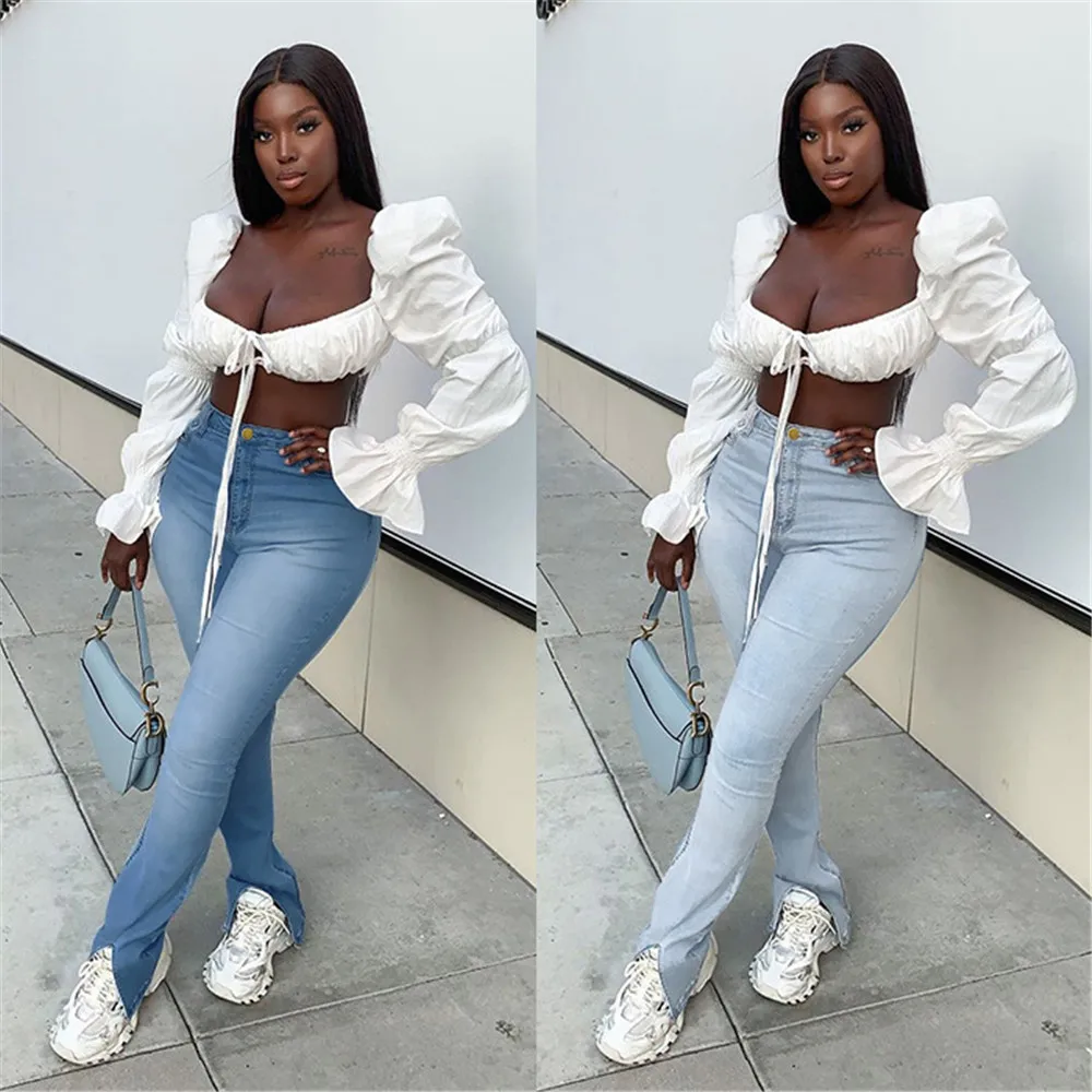 

Slit retro jeans ladies hot-selling jeans ladies casual mid-waist jeans stretch slim ladies jeans simple pencil pants