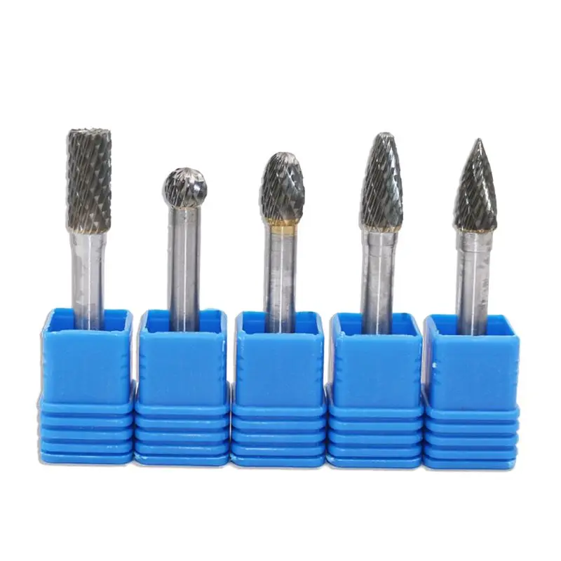 Carbide Burrs 5pcs 1/4" Shank 8mm/12mm Double Cut Tungsten Carbide Rotary File Cutting Burs Tool Rotary Burrs Die Grinder Bits