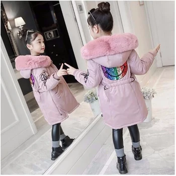 

2019 New Arrival Children Winter Jacket for Girls Kids Hooded Warm Coats Cotton Padded Parka Girls Cartoon Print Girls Outwear