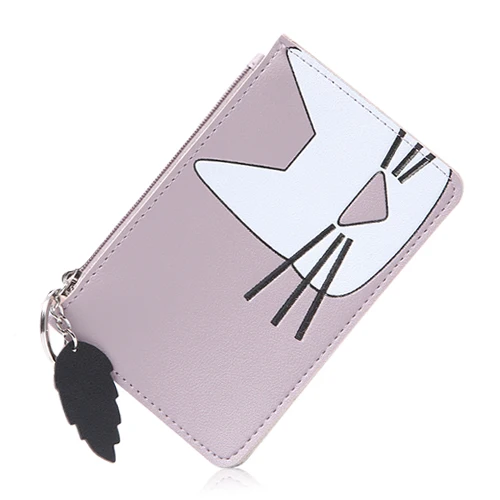 

2019 Women's Cute Kawaii Cat Coin Purse Small Mini Ultra Thin Zipper Change Wallet Cards Keys Cash Bag Keychain Porte Monnaie