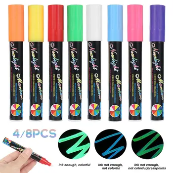 

4/8 Colors Highlighter Fluorescent Pen Liquid Chalk Marker Neon Pen For LED Writing Board For Painting Graffiti Office Supply