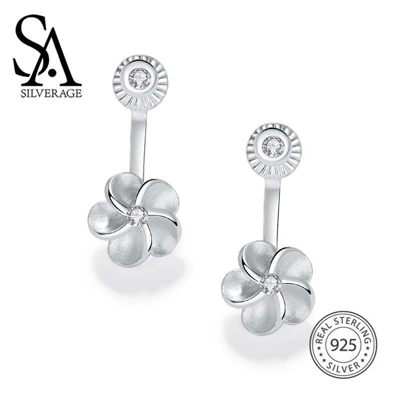 

SA SILVERAGE 2019 925 Sterling Silver Stud Earrings Trendy Flower Earring Female AAA Zirconia Earring Fashion Jewelry For Women